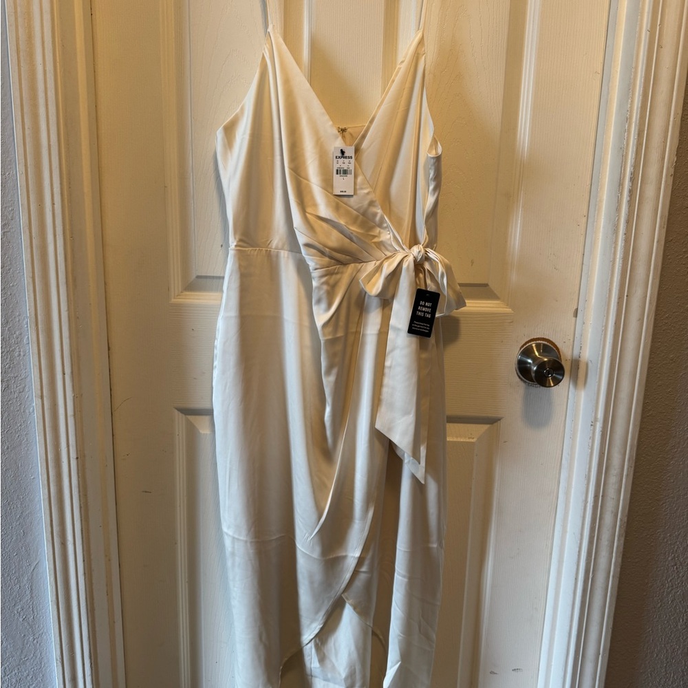 Express Cream Asymmetrical Wrap Dress